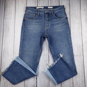 Pilcro and The Letterpress Jeans Women 30 Blue Flare Leg Denim Raw Hem